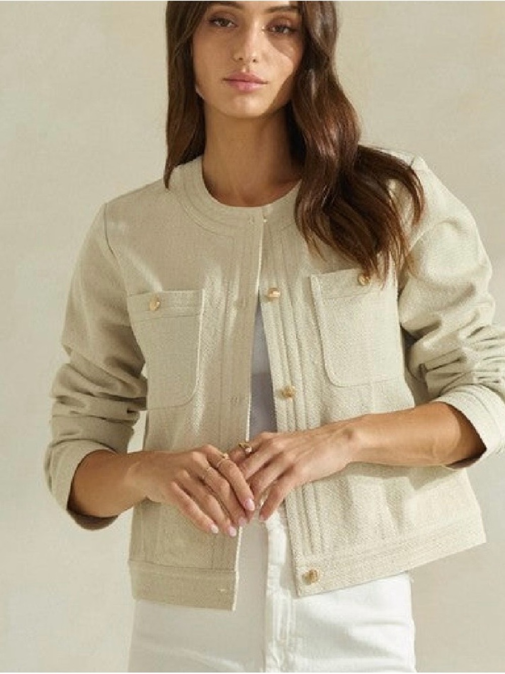 Women's Cream Boxy Textured Jacket
